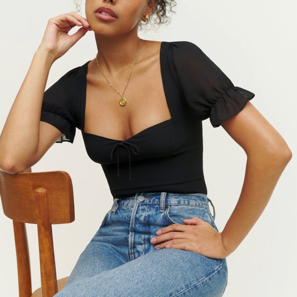 Reformation Delevan Top Black Sz 4